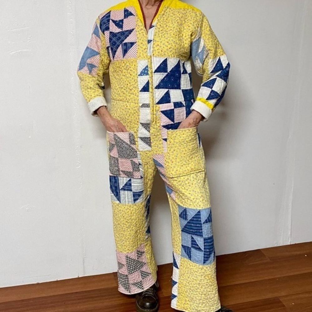 Vintage Handmade One Of A Kind Quilted Blanket Jumpsuit Coveralls Medium